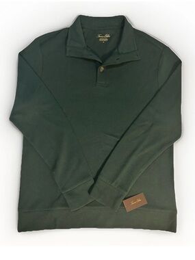 Tasso Elba Men’s Dark Green Long-sleeve Ribbed Buttoned Neck Shirt Size S NWT